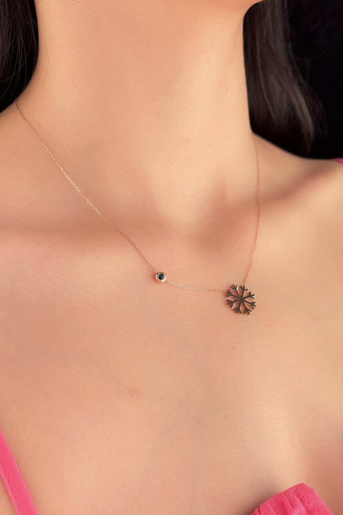 14K Gold Evil Eye Snowflake Necklace