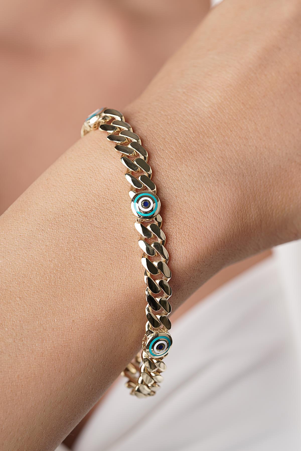 14ct Gold Eye Detail Gourmet Bracelet