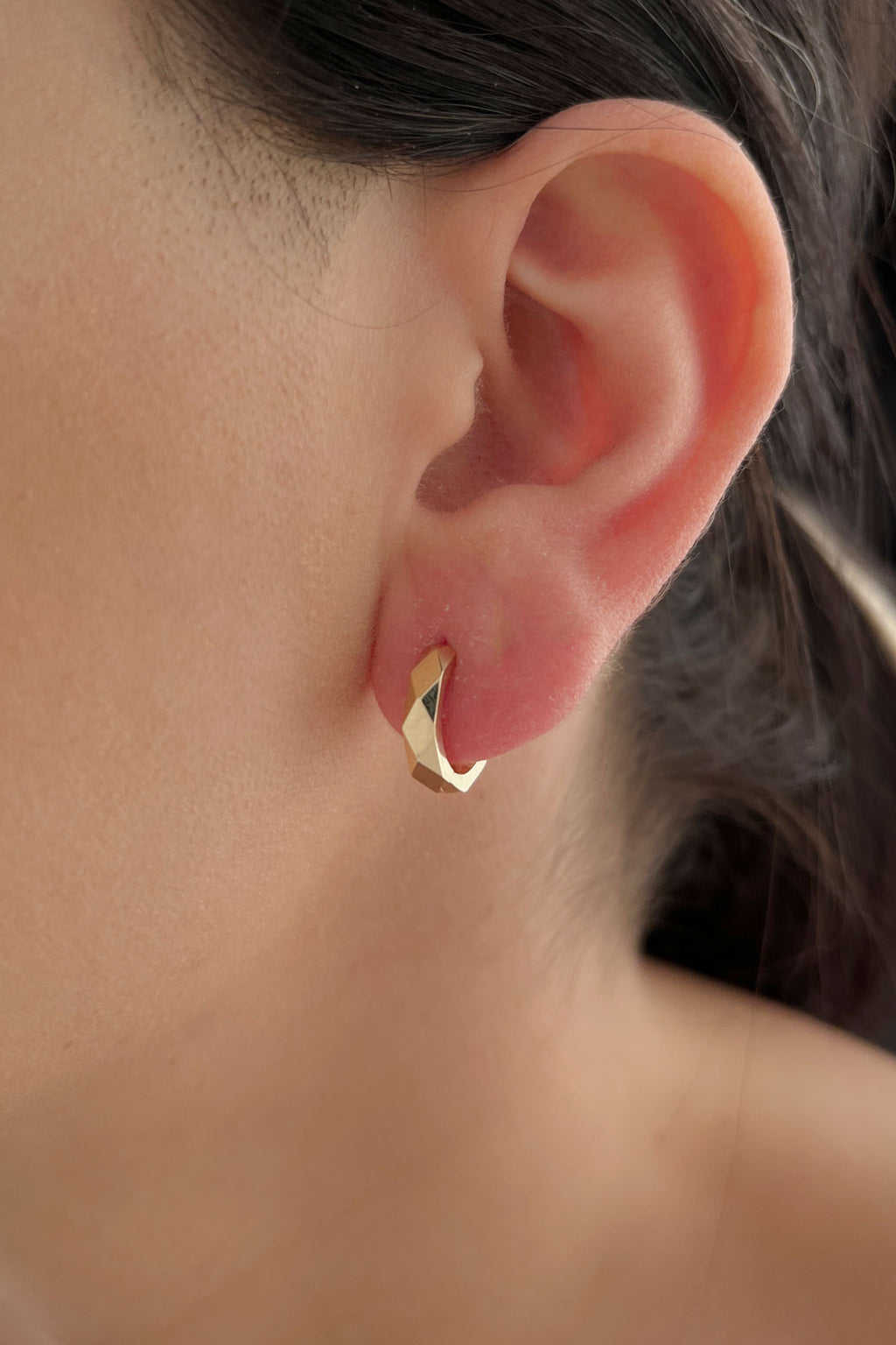 14ct Gold Faceted Huggie Earrings