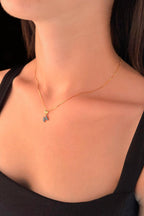 14ct Gold Fine Box Chain Turquoise Stone Butterfly Necklace