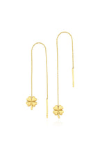 14ct Gold Fine Chain  Clover Dangle Stud Earrings