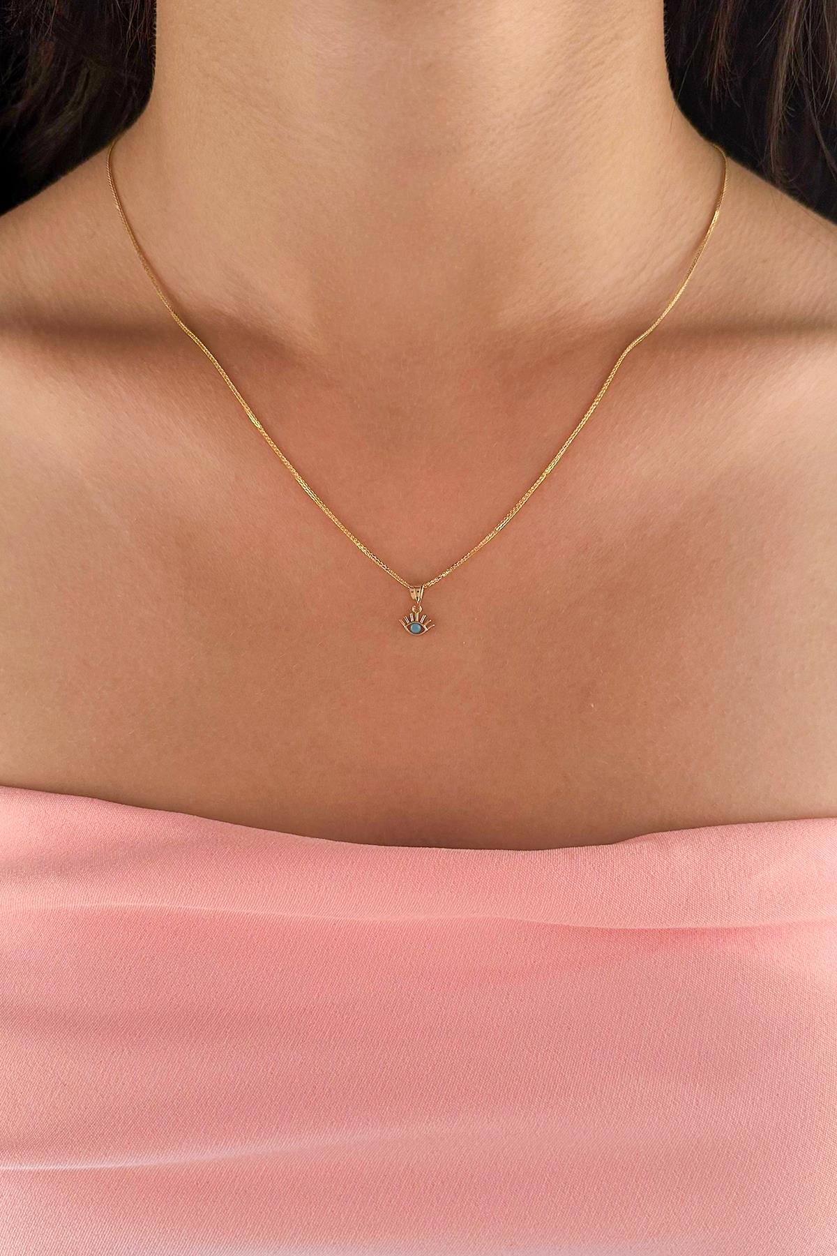 14ct Gold Fine Foxtail Evil Eye Necklace