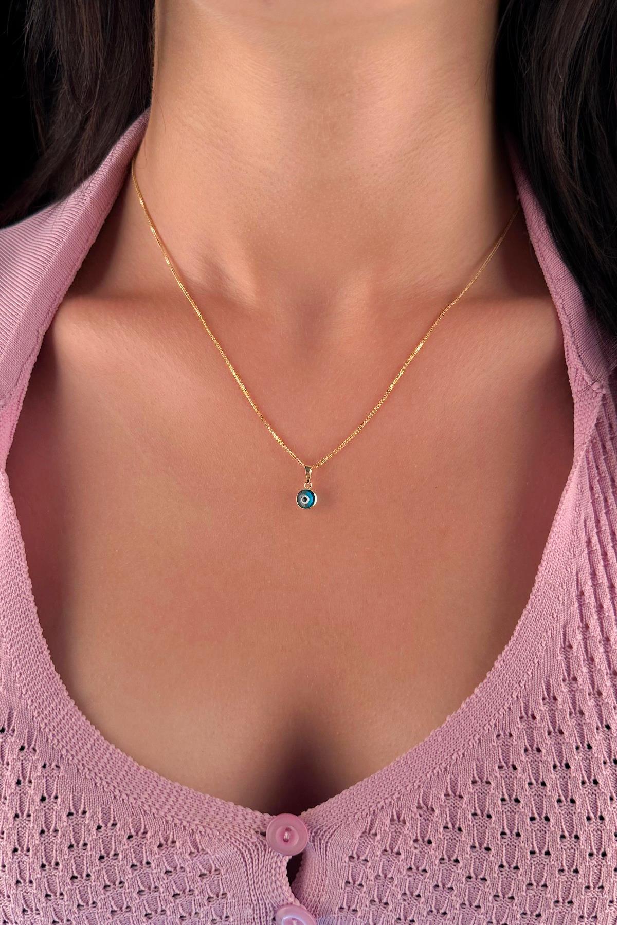 14ct Gold Fine Foxtail Evil Eye Necklace