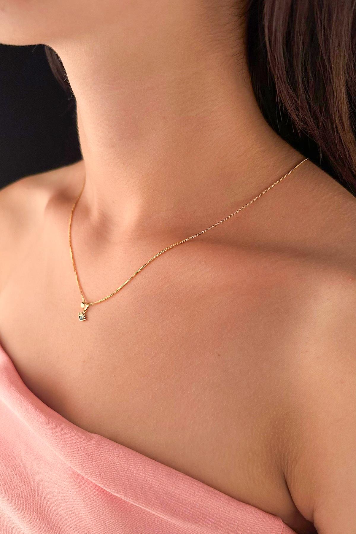 14ct Gold Fine Foxtail Evil Eye Necklace