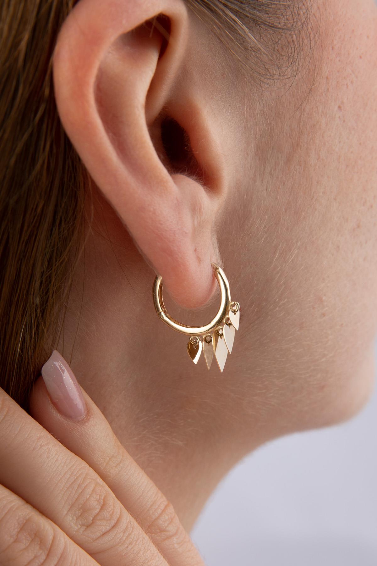 14ct Gold Flat Hearts Dangle Huggie Earrings