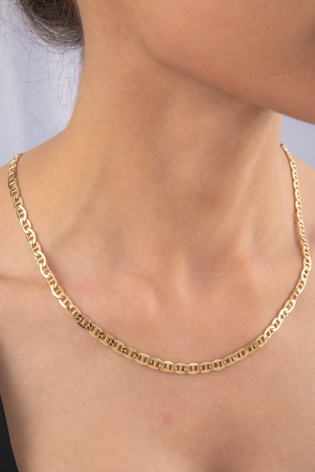 14ct Gold Flat Mariner Chain Set ( Chian _ Bracelet )