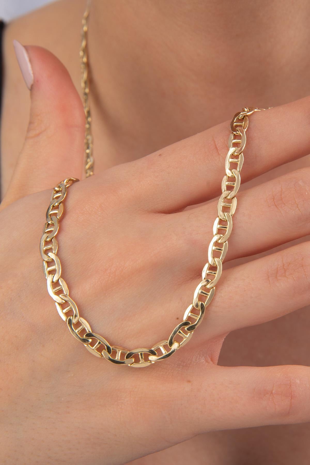 14ct Gold Flat Mariner Chain Set ( Chian _ Bracelet )