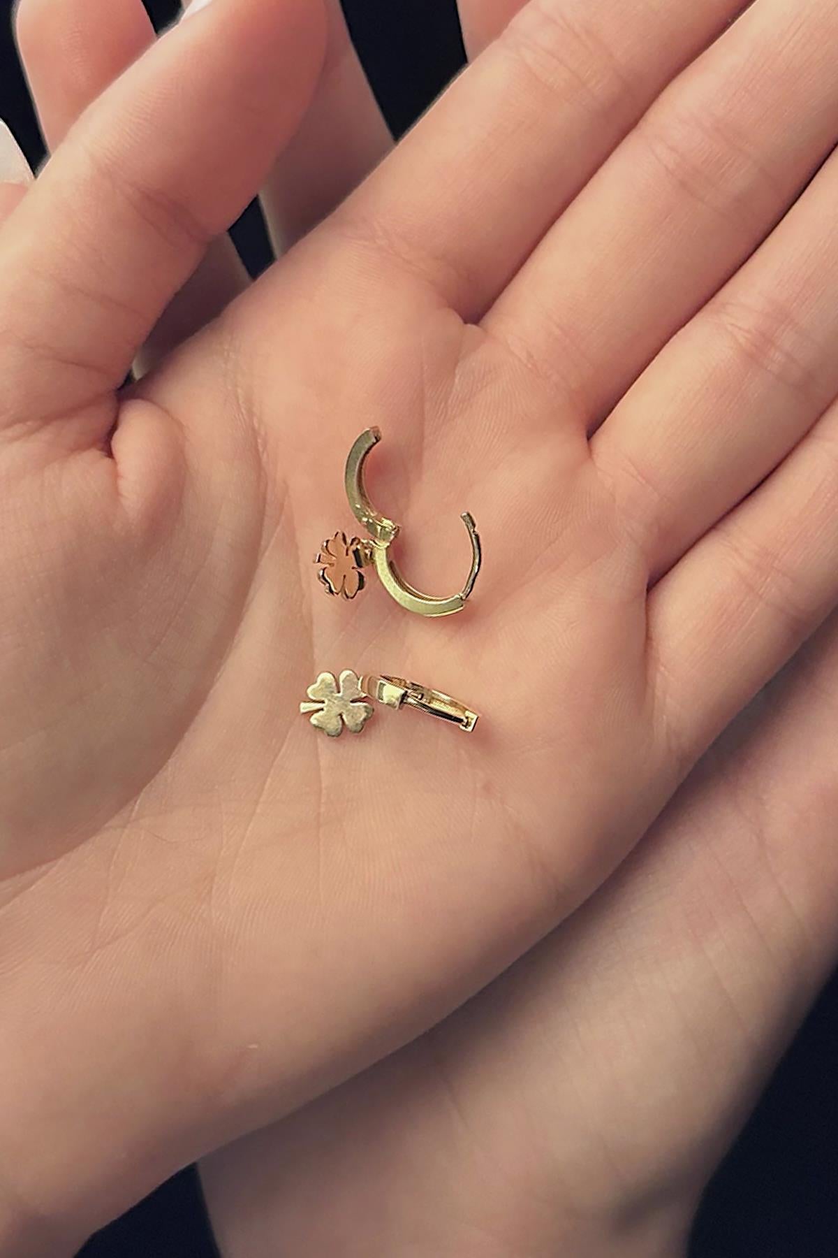 14ct Gold Four Leaf Clover Huggie Hoop Earrings