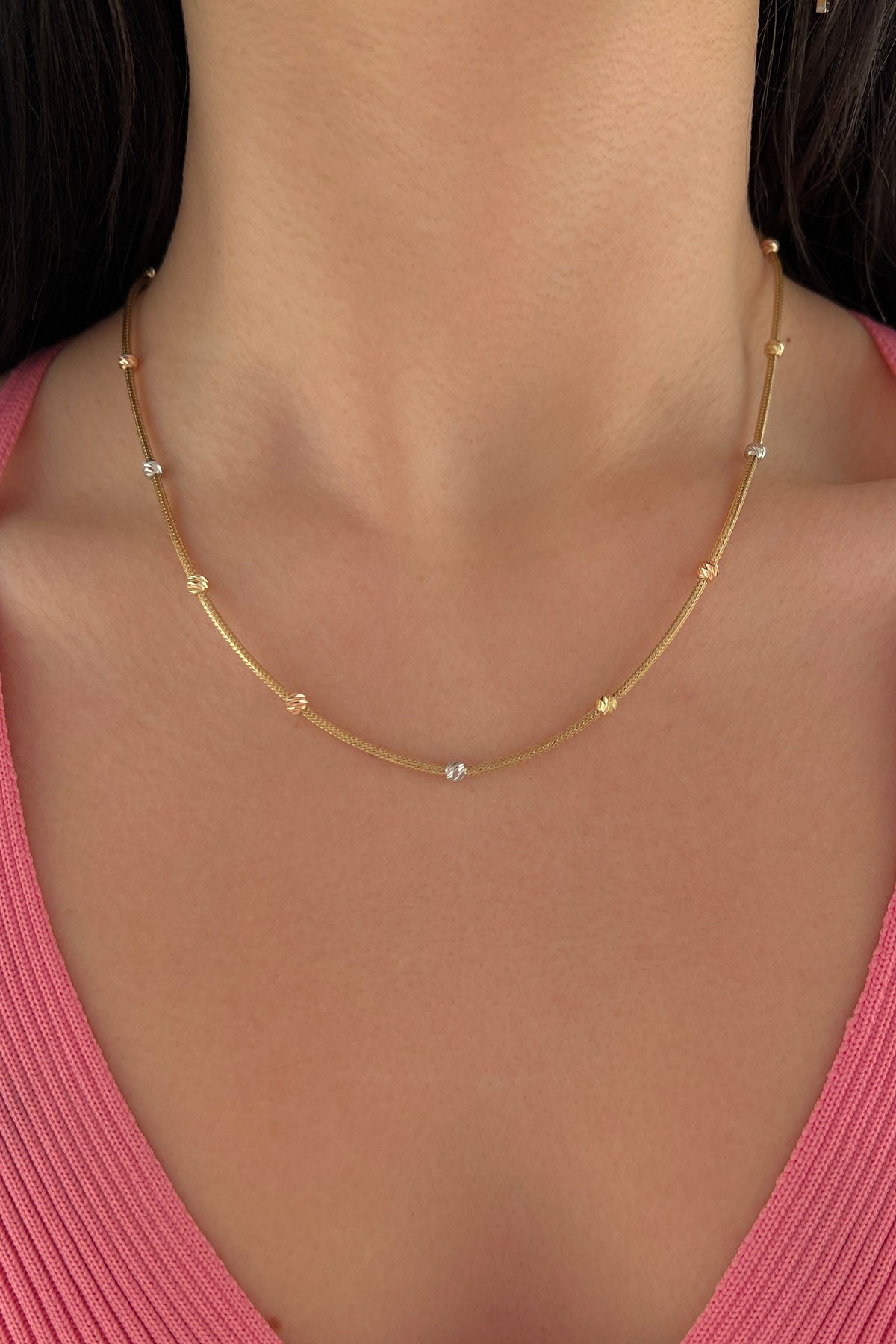 14K Gold FoxTail Dorica Balls Necklace