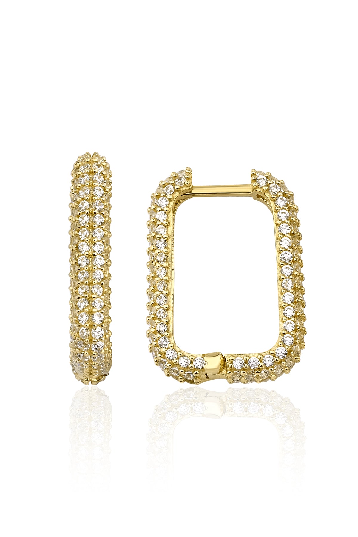 14K Gold Full Stone U Shape Huggie Earrings