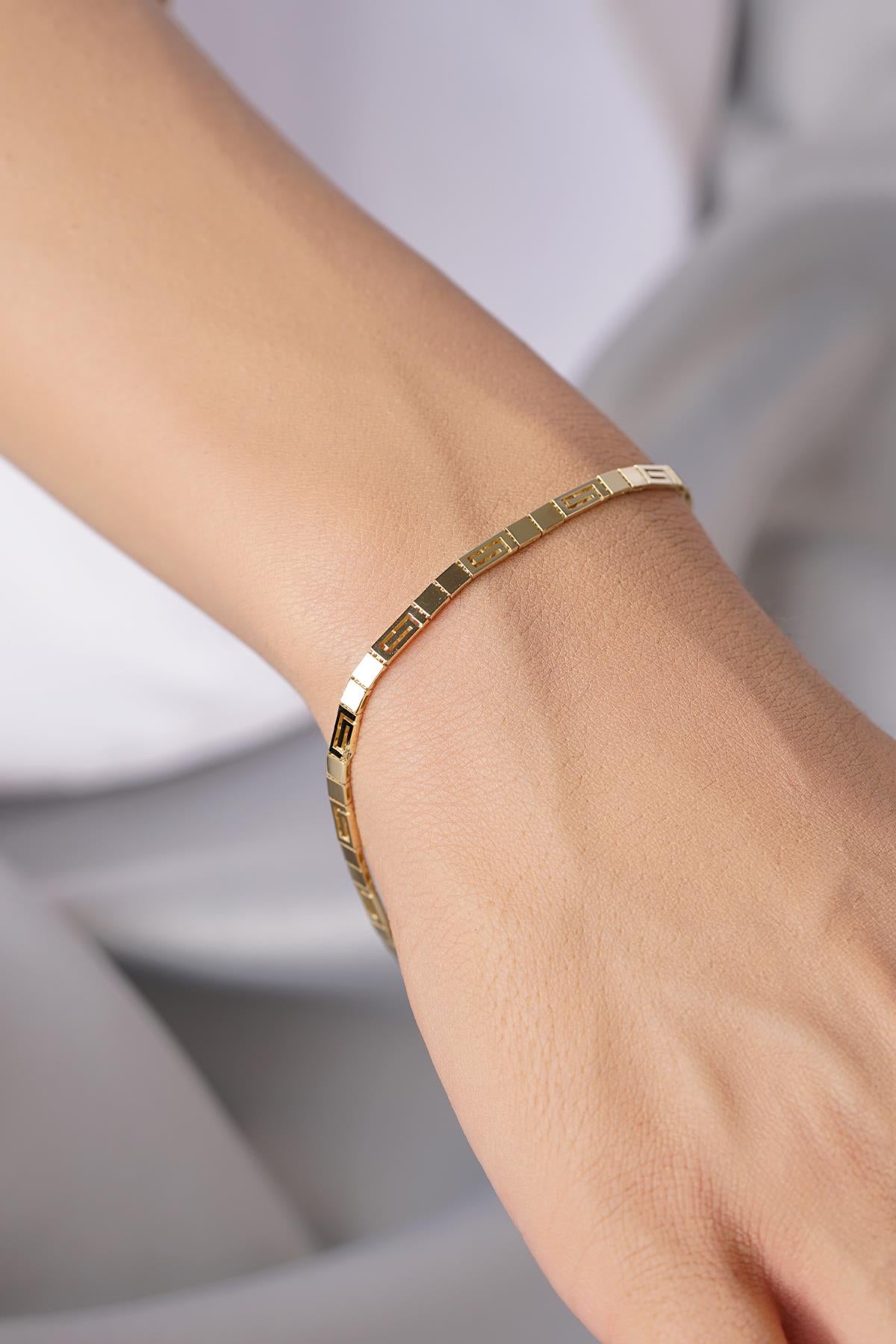14ct Gold Greek Patterned Bracelet