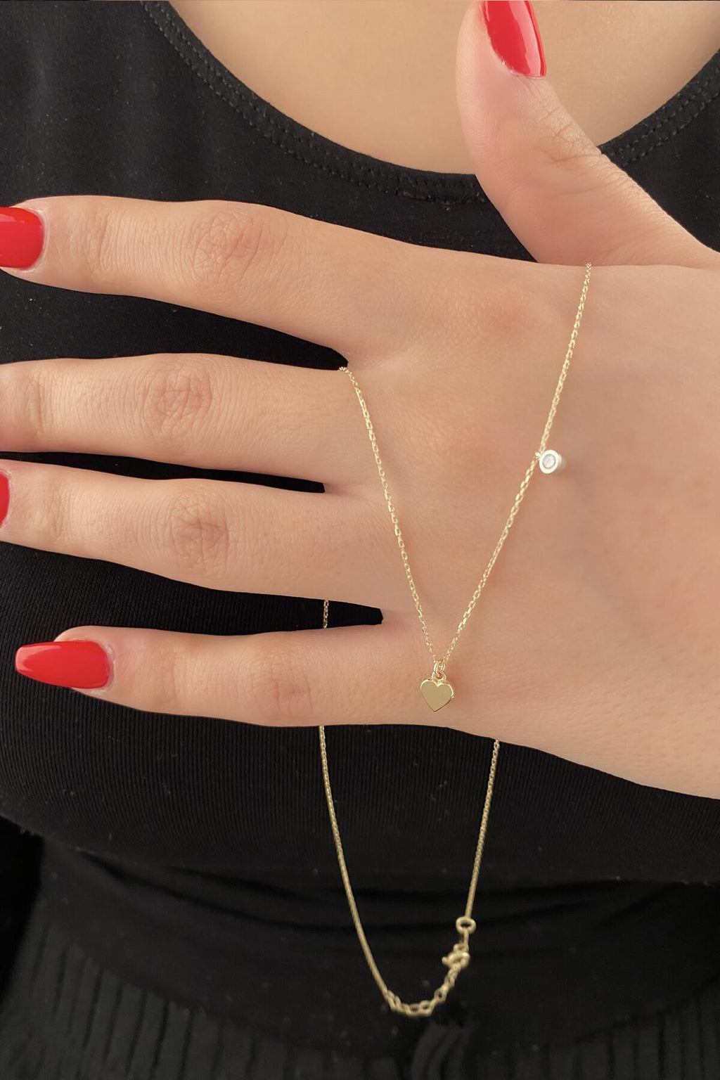 14ct Gold Heart Charm With Clear Stone Necklace