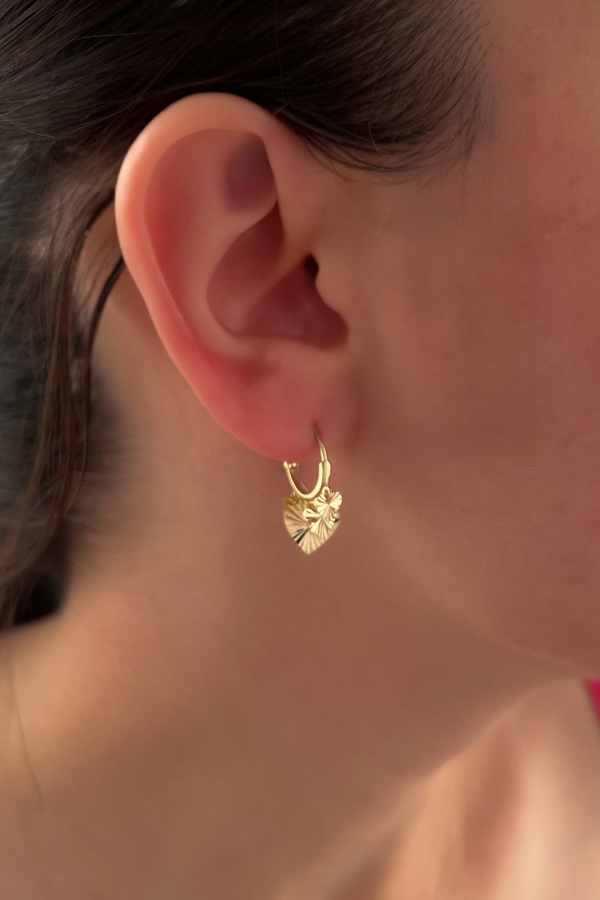 14ct Gold Heart Dangle Hoop Earrings