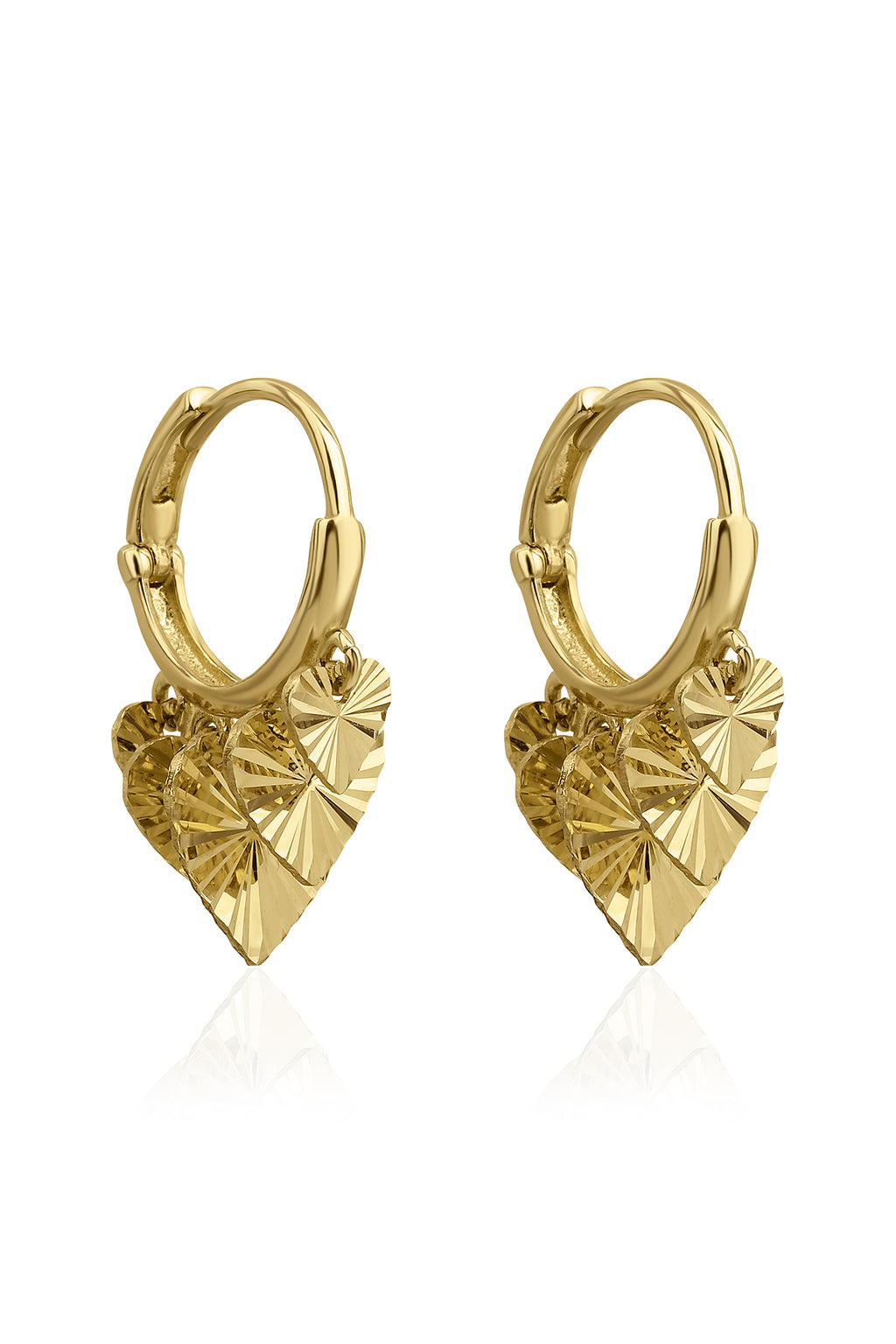 14ct Gold Heart Dangle Hoop Earrings