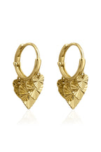 14ct Gold Heart Dangle Hoop Earrings
