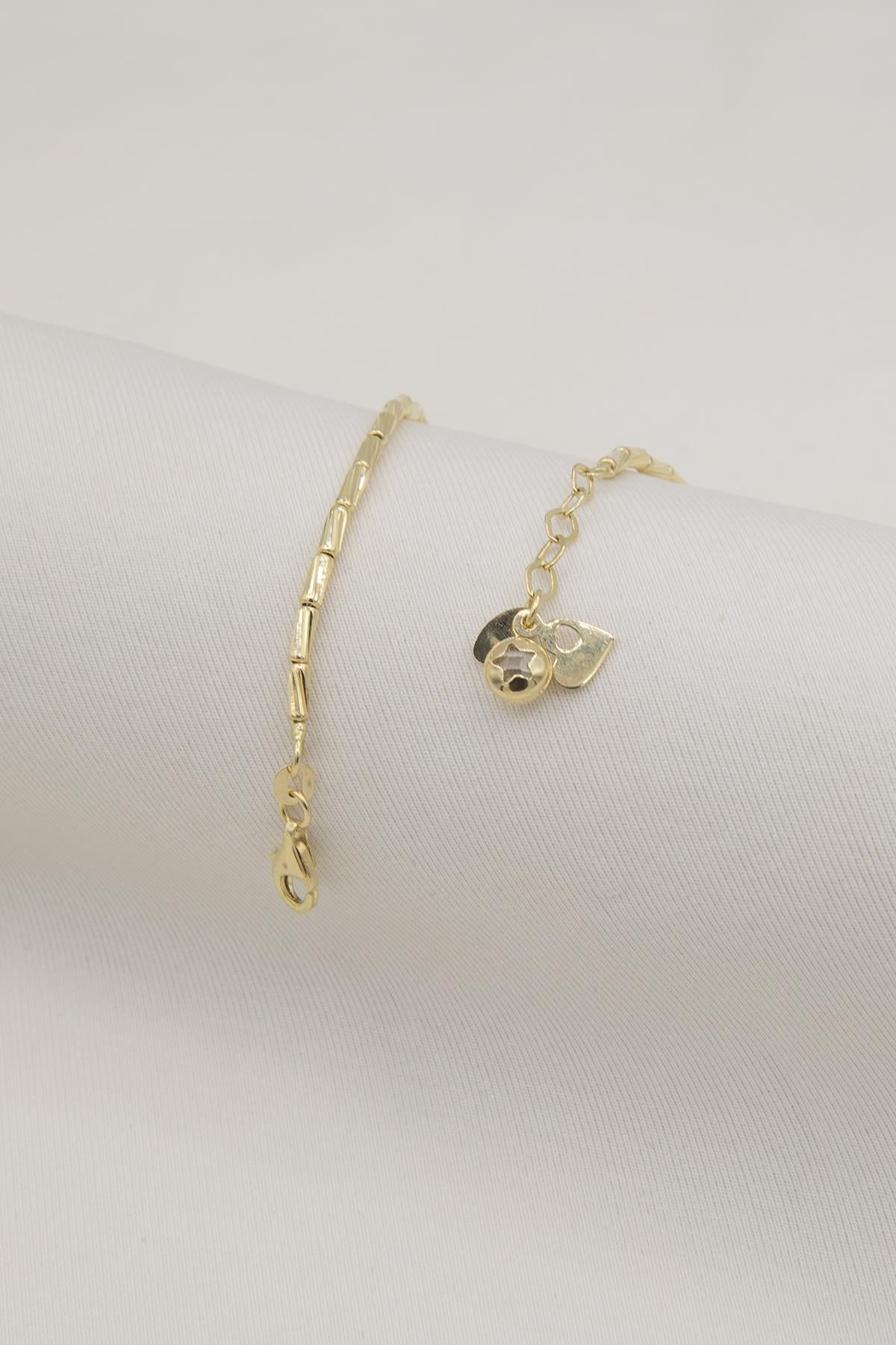 14K Gold Heart Dangle Roller Chain Bracelet
