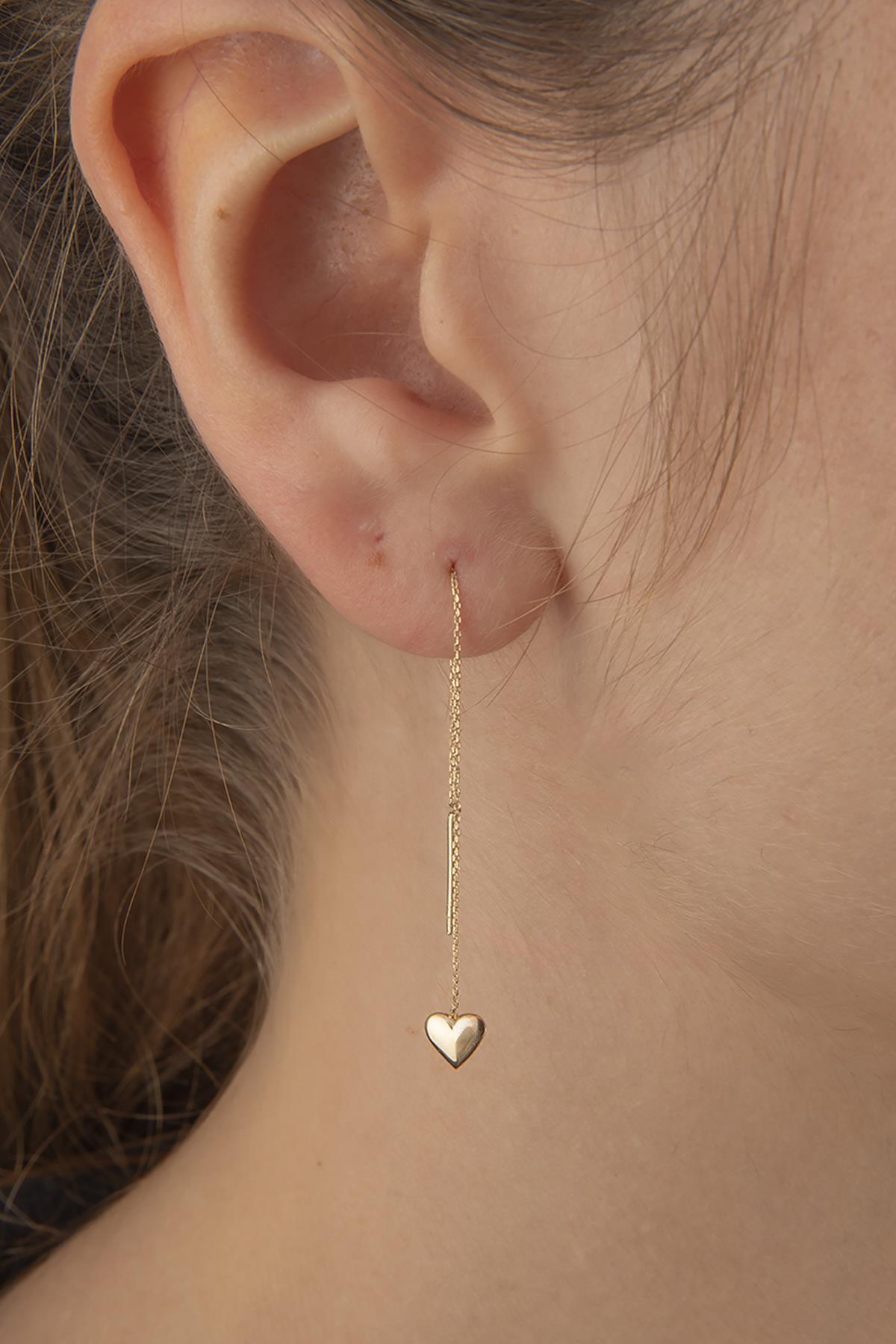 14K Gold Heart Drop Threader Earring (Single)