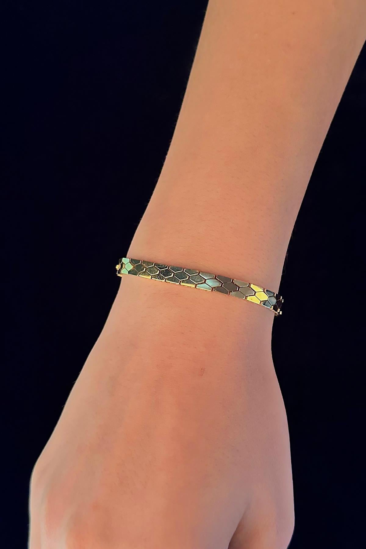 14K Gold Hexagon Honeycomb Link Bracelet