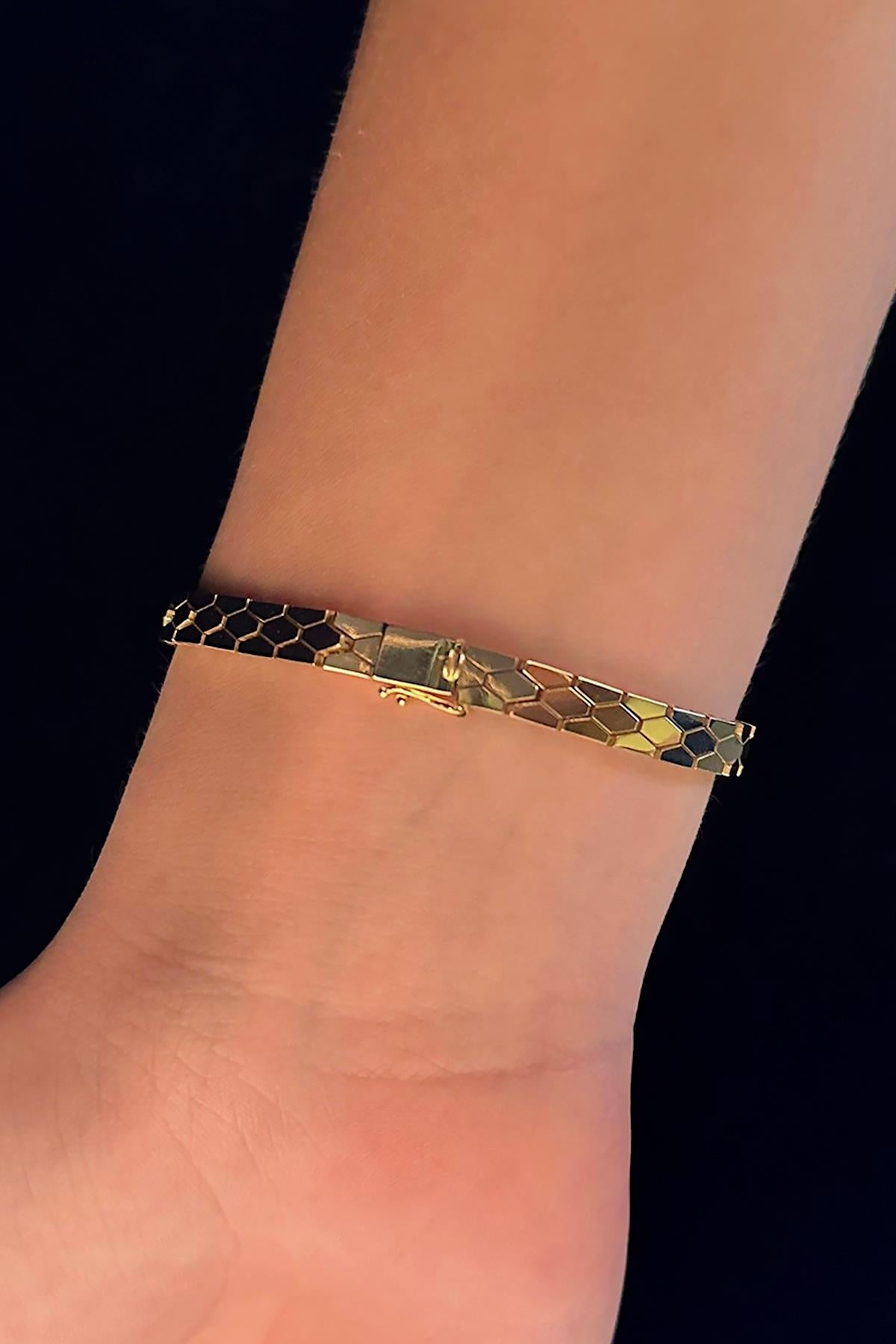 14K Gold Hexagon Honeycomb Link Bracelet