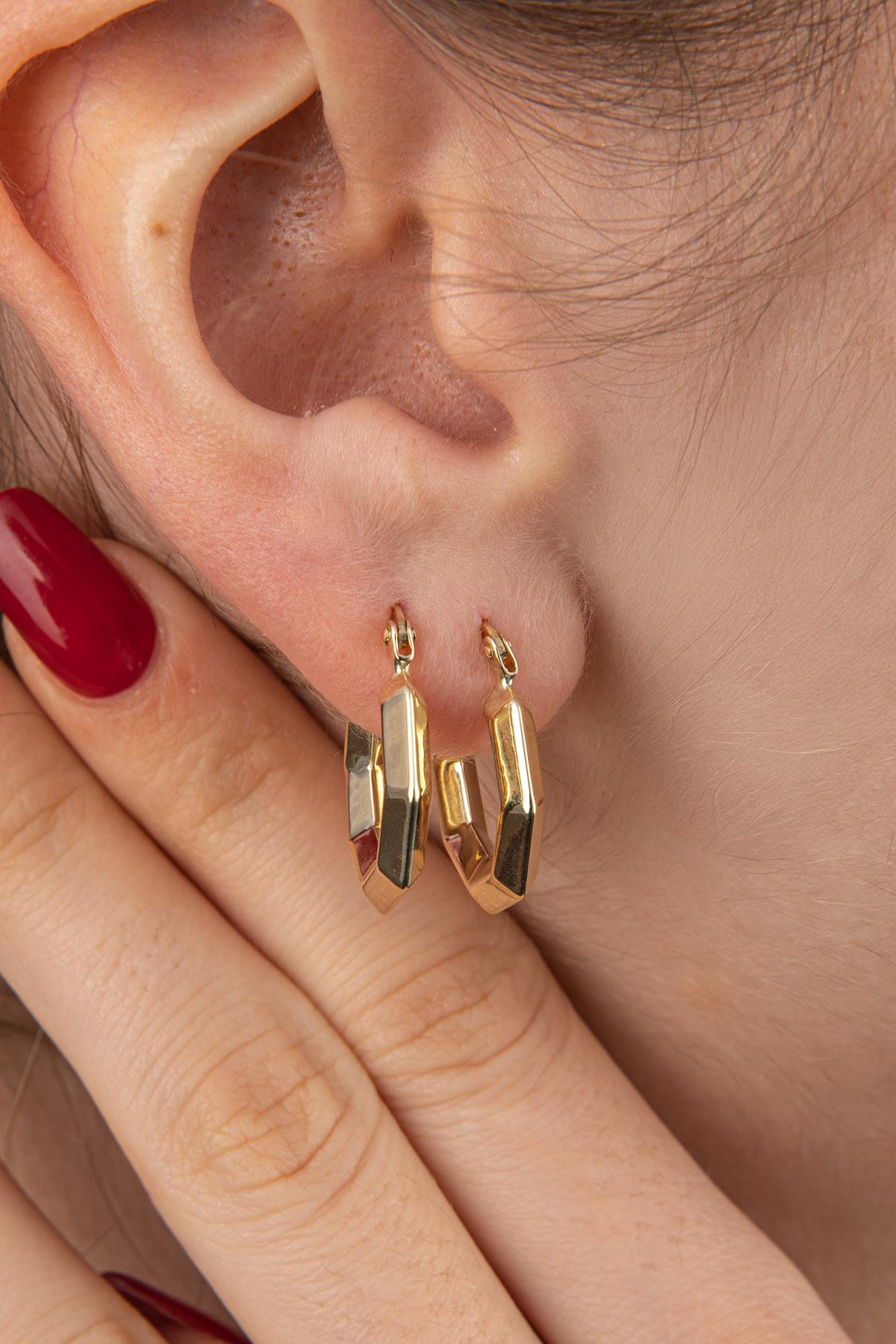 14ct Gold Hexagon Hoop Earrings