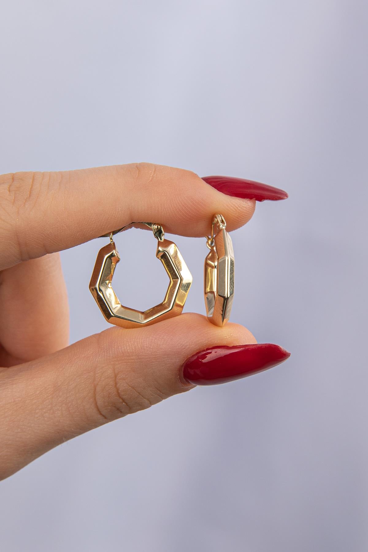 14ct Gold Hexagon Hoop Earrings