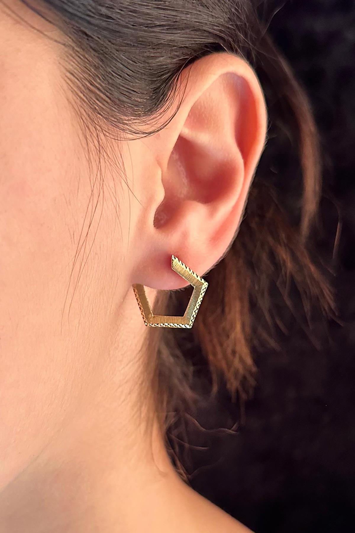 14ct Gold Hexagon Stud Earrings