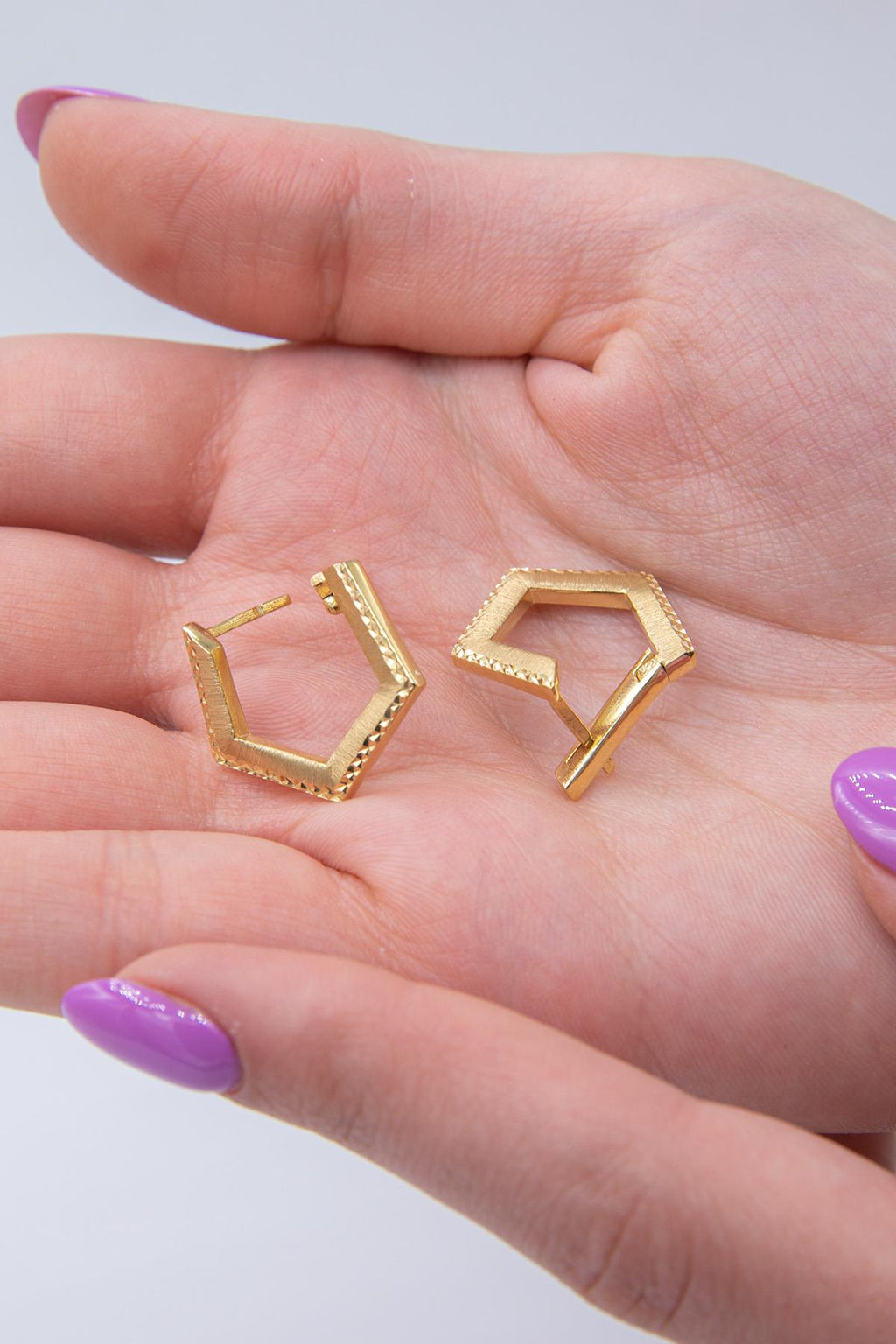 14ct Gold Hexagon Stud Earrings