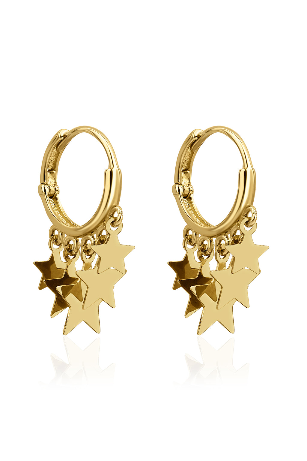 14ct Gold Hoop Dangle Star Earrings