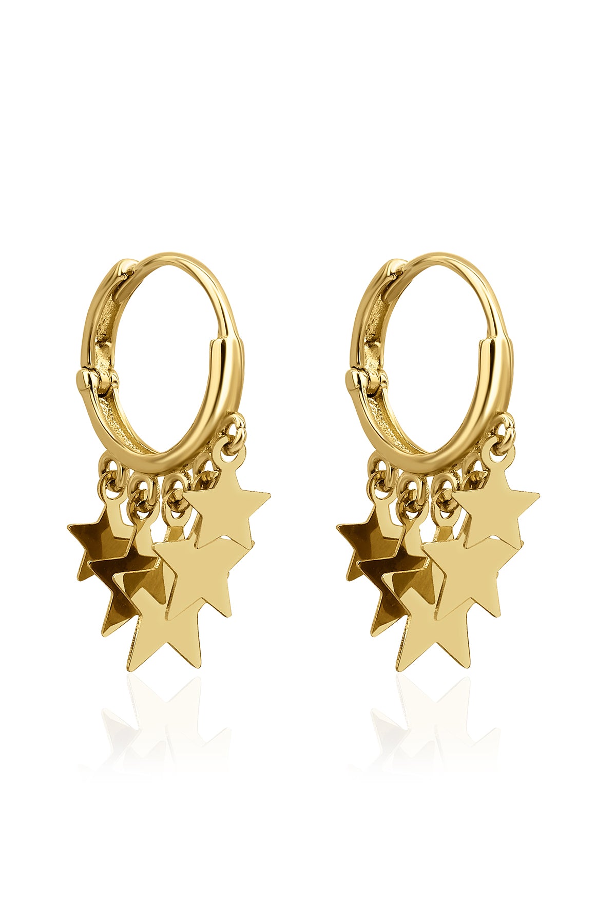 14ct Gold Hoop Dangle Star Earrings