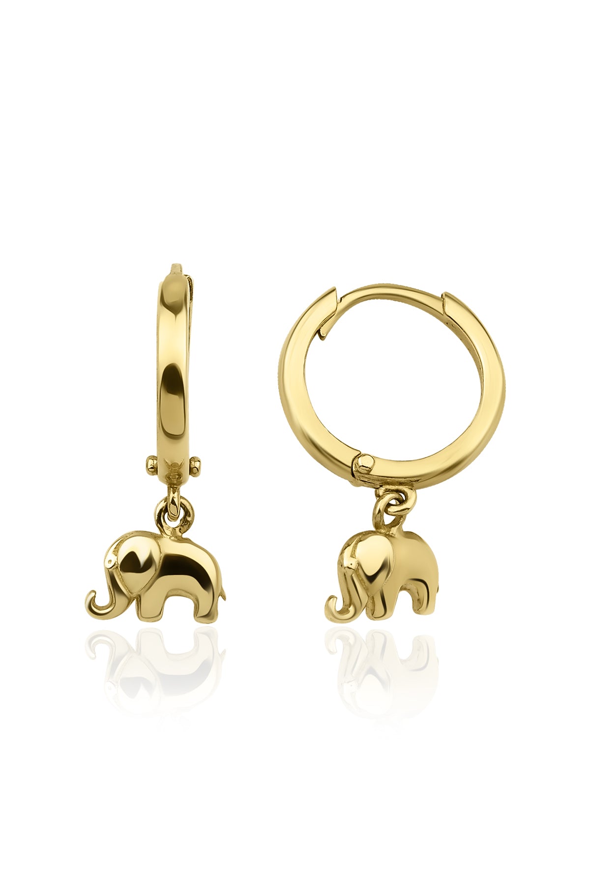 14ct Gold Huggie Earrings Elephant Dangle