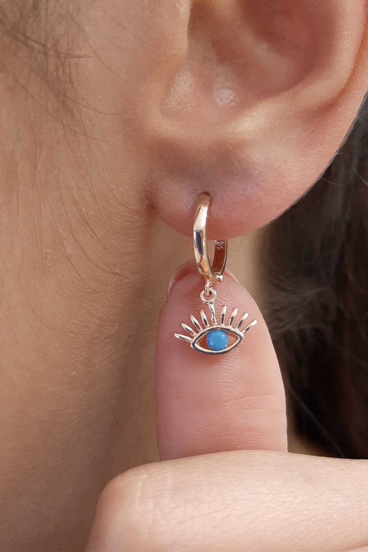 14ct Gold Huggie Earrings Evil Eye Dangle