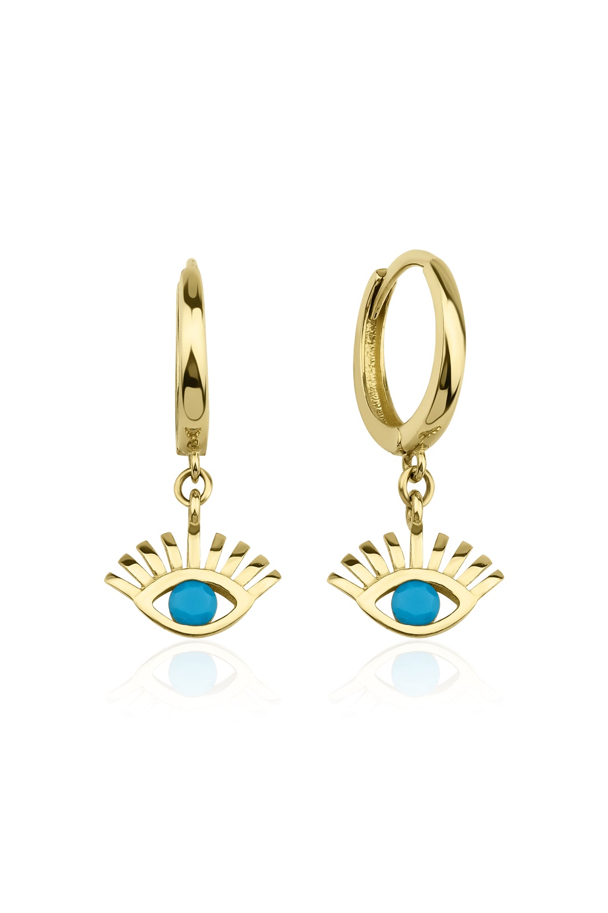 14ct Gold Huggie Earrings Evil Eye Dangle