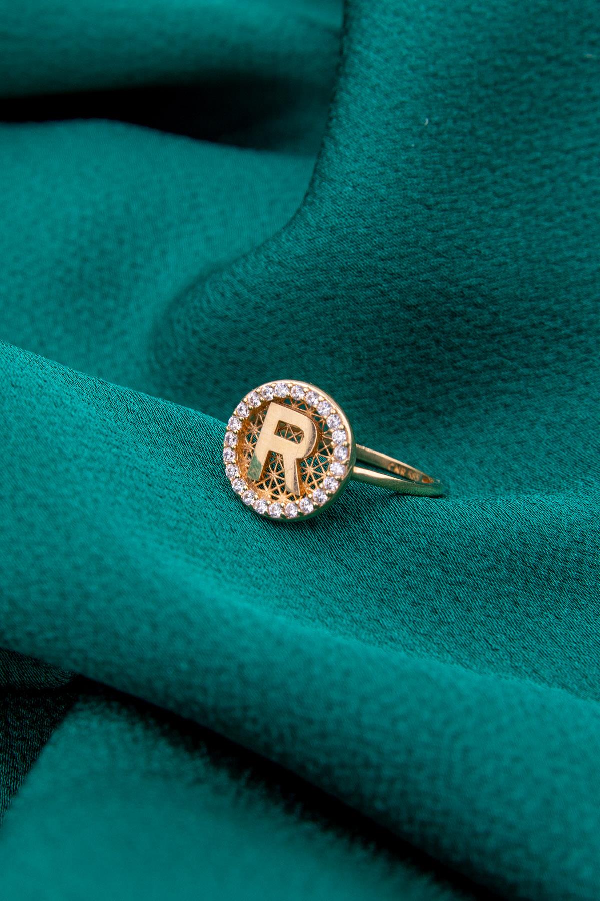 14K Gold Initial R Letter Ring