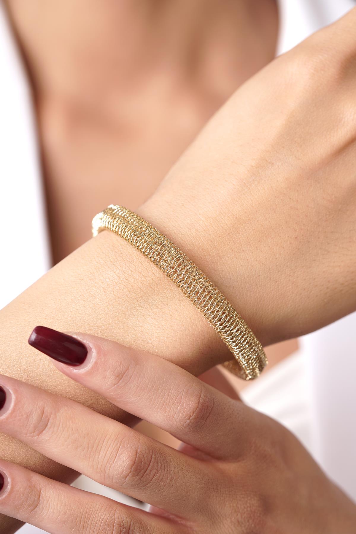 14ct Gold Italian Cross Woven Cuff Bracelet