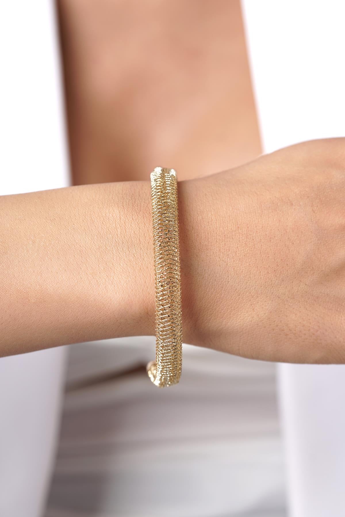 14ct Gold Italian Cross Woven Cuff Bracelet
