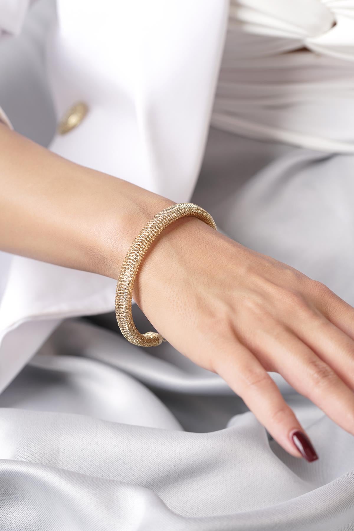 14ct Gold Italian Cross Woven Cuff Bracelet