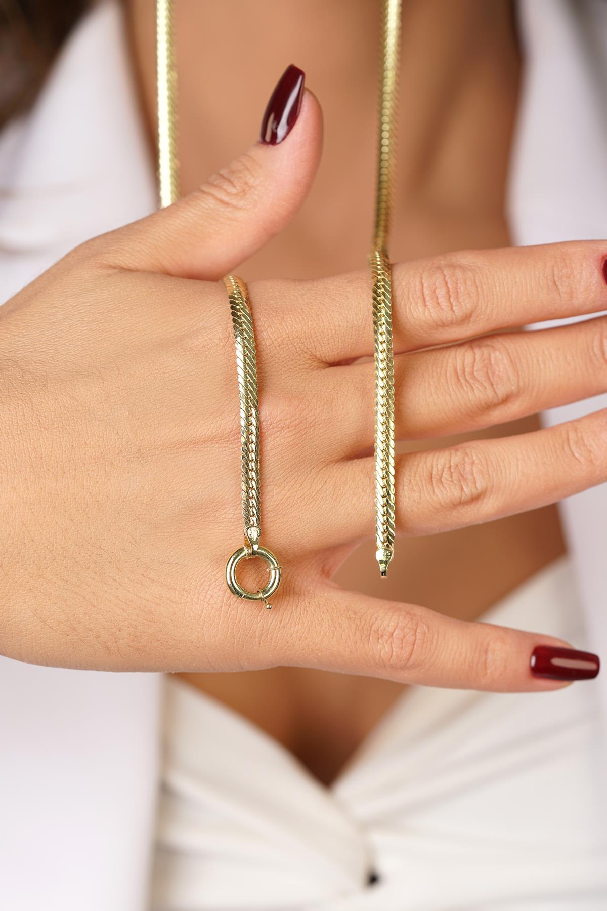 14ct Gold Italian Snake Back Chain  With Sailor Lock   0.157 inch