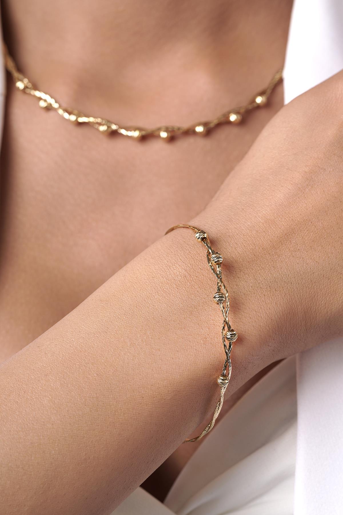 14K Gold Italian Woven Beaded Set