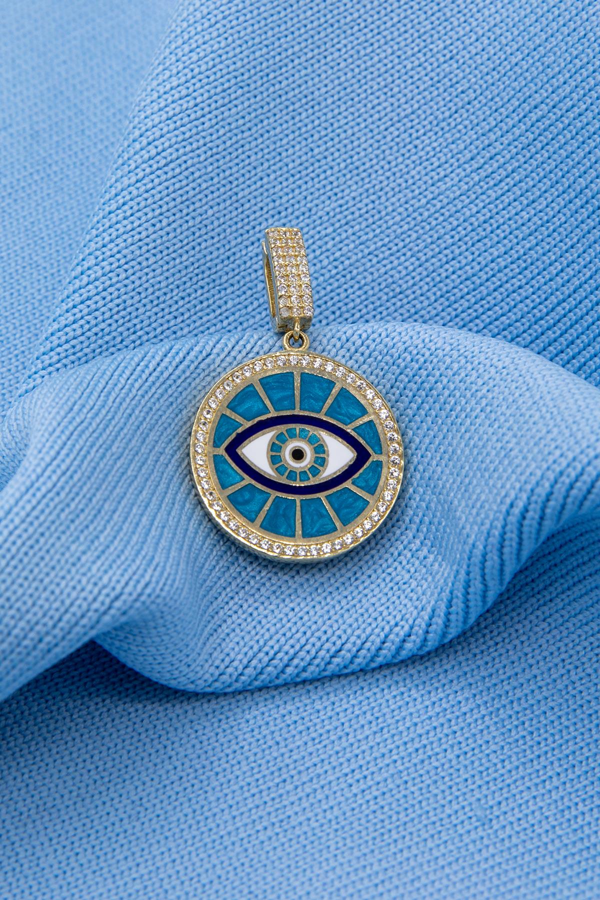 14K Gold Light Blue Enamel Evil Eye Charm