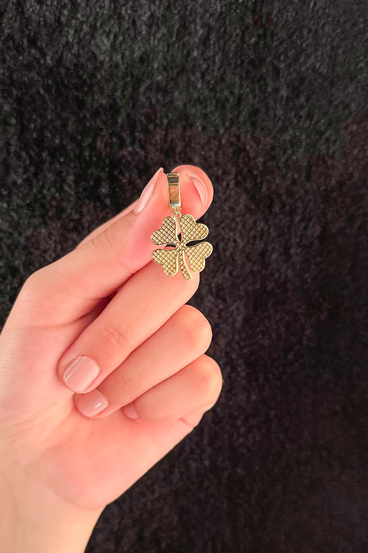 14ct Gold Light Blue Enamel Four Leaf Clover Charm