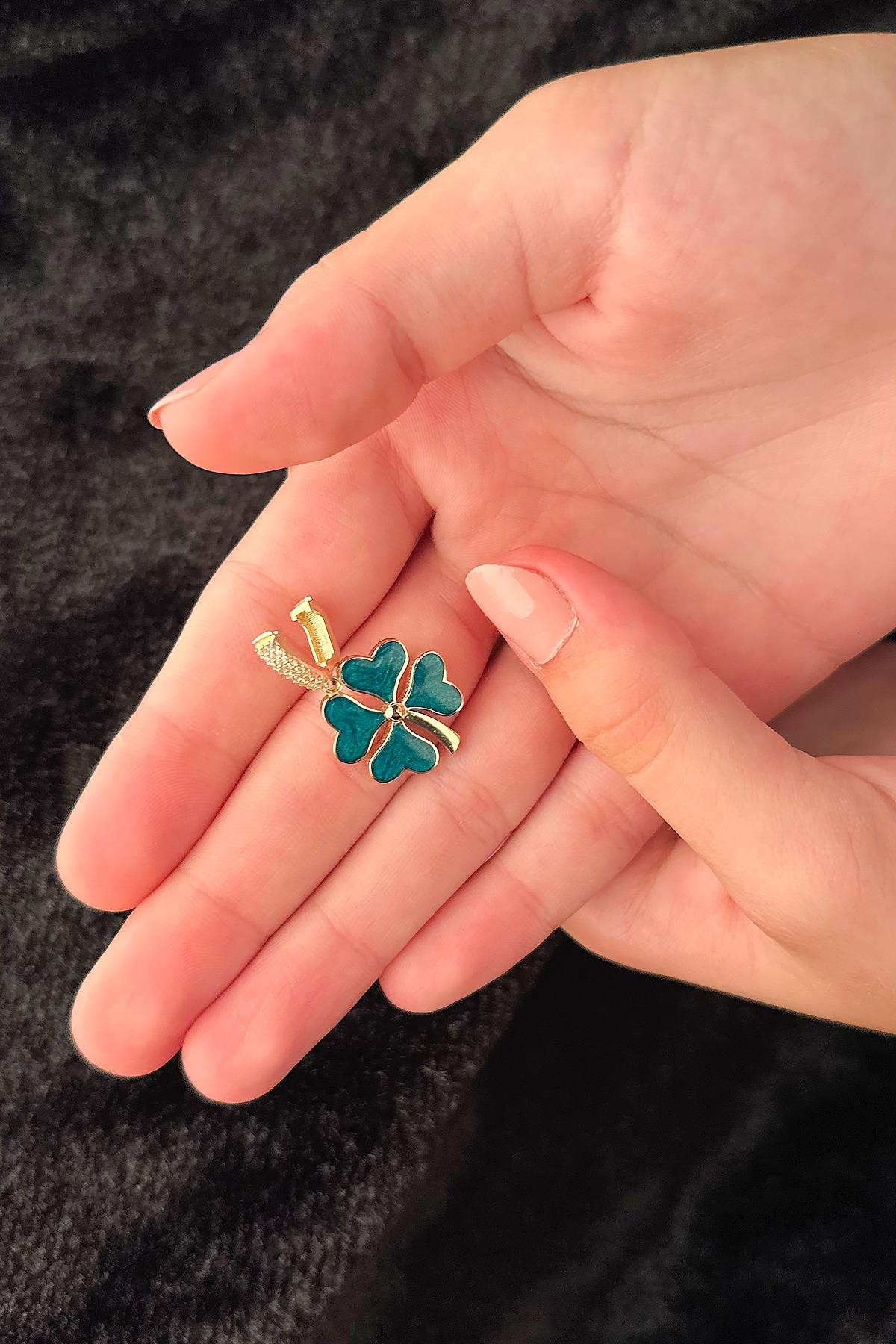 14ct Gold Light Blue Enamel Four Leaf Clover Charm