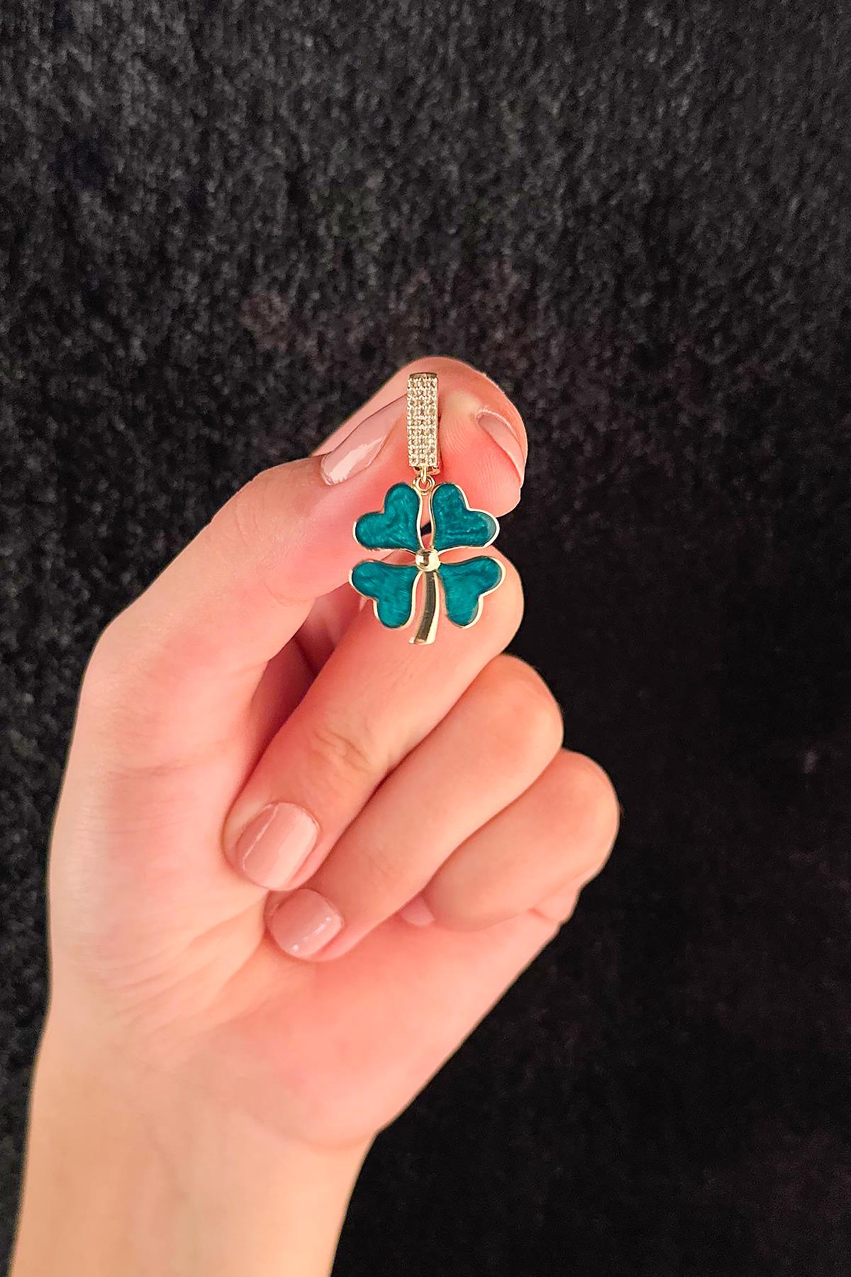 14ct Gold Light Blue Enamel Four Leaf Clover Charm