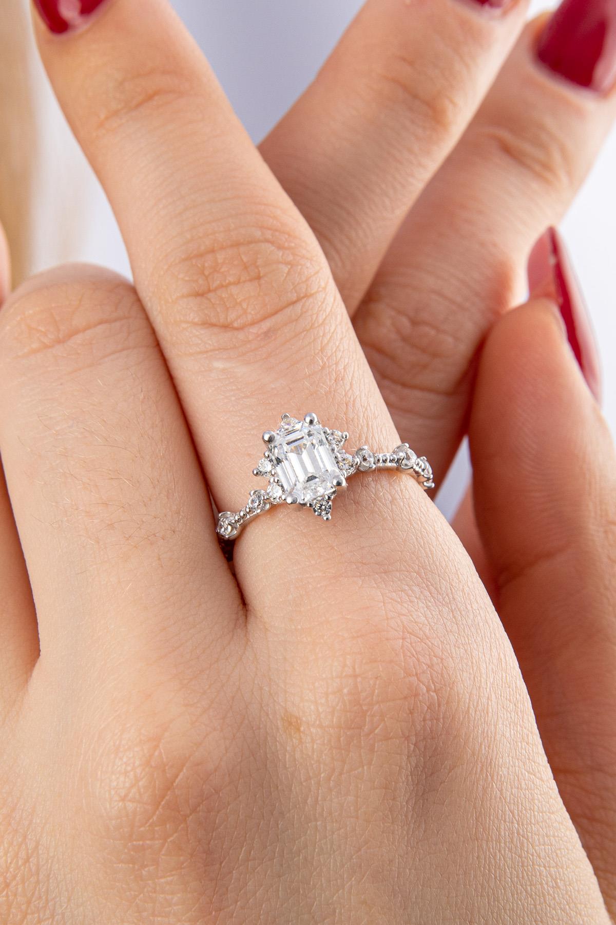 14ct Gold Lotus Rose Ring With Baguette Ring