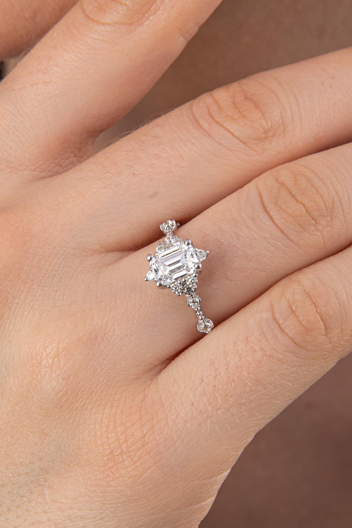 14ct Gold Lotus Rose Ring With Baguette Ring