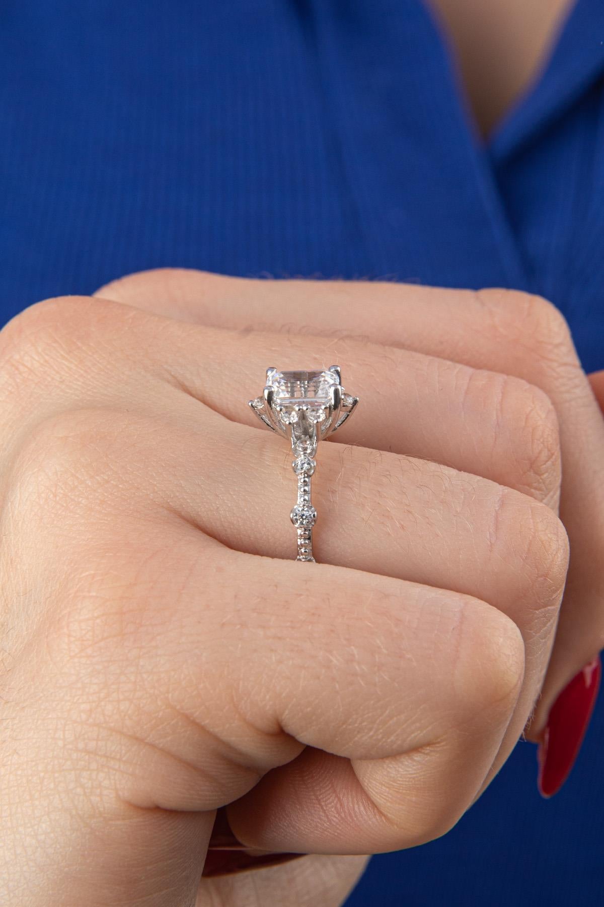 14ct Gold Lotus Rose Ring With Baguette Ring