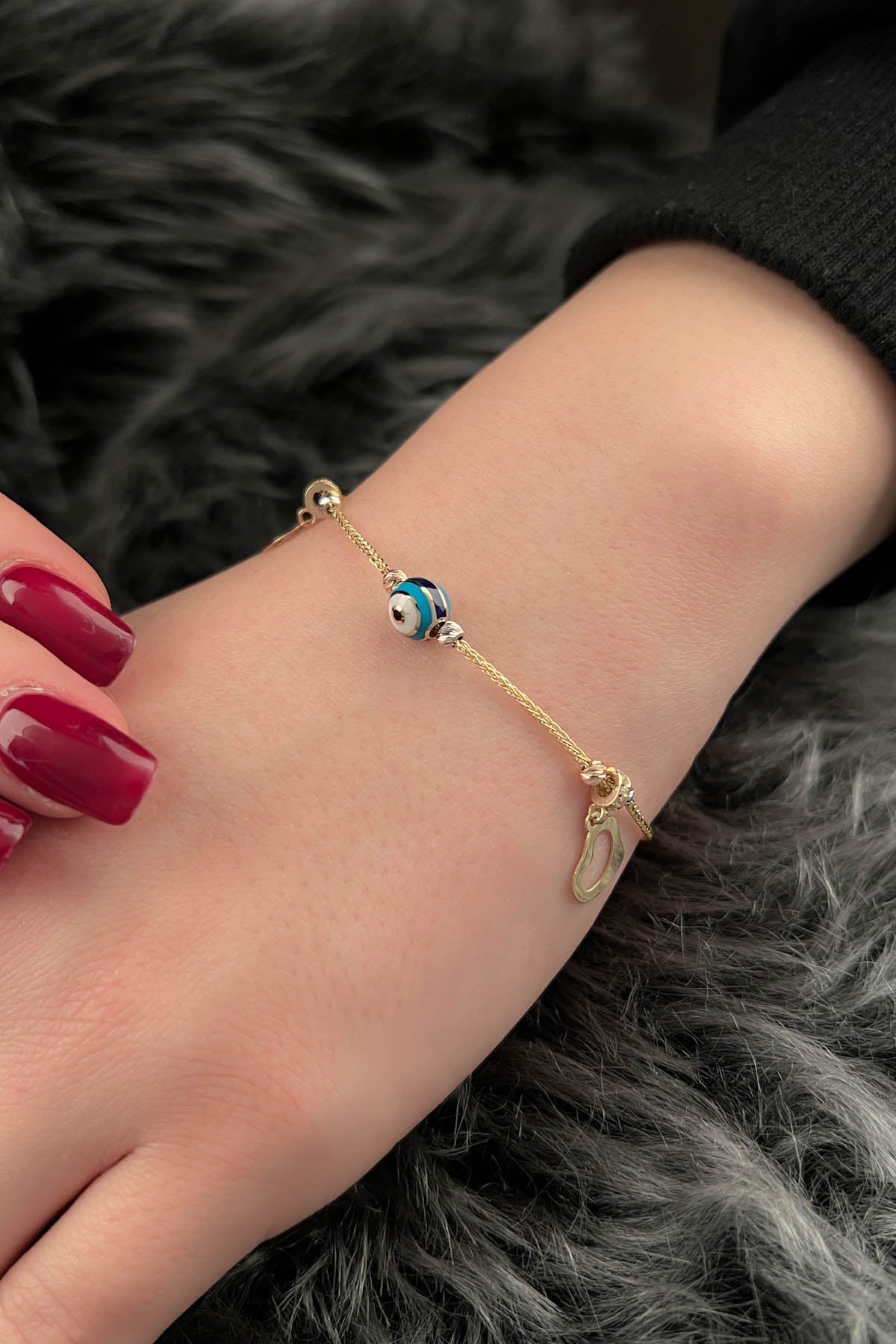 14ct Gold Lucky Bracelet with Evil Eye Detail