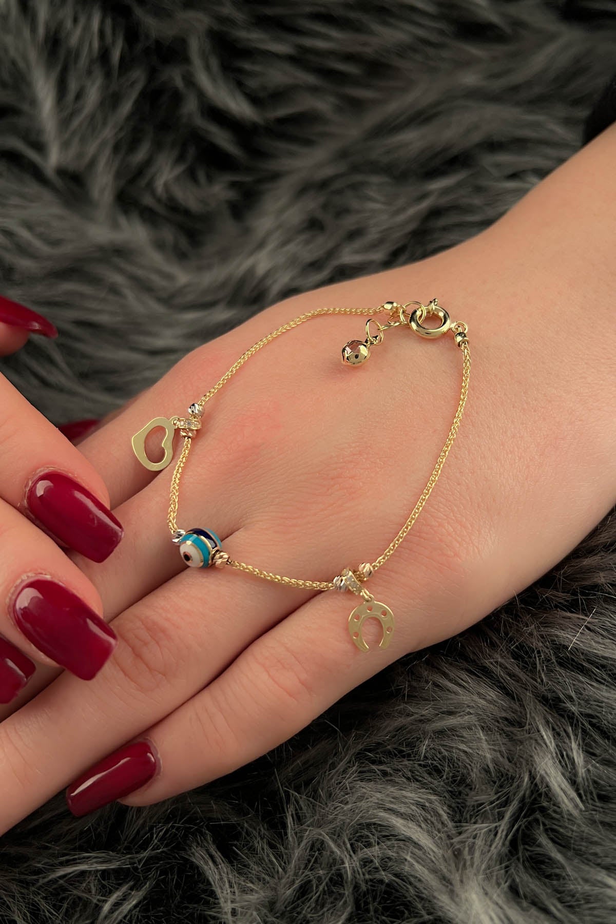 14ct Gold Lucky Bracelet with Evil Eye Detail