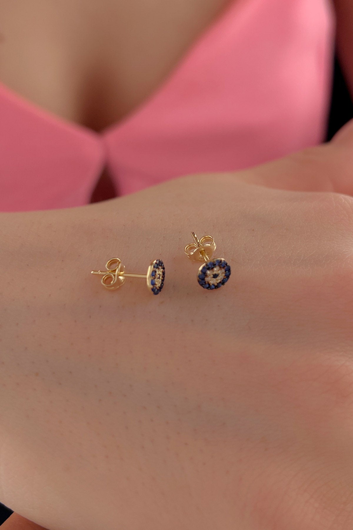 14ct Gold Mini Evil Eye Earrings