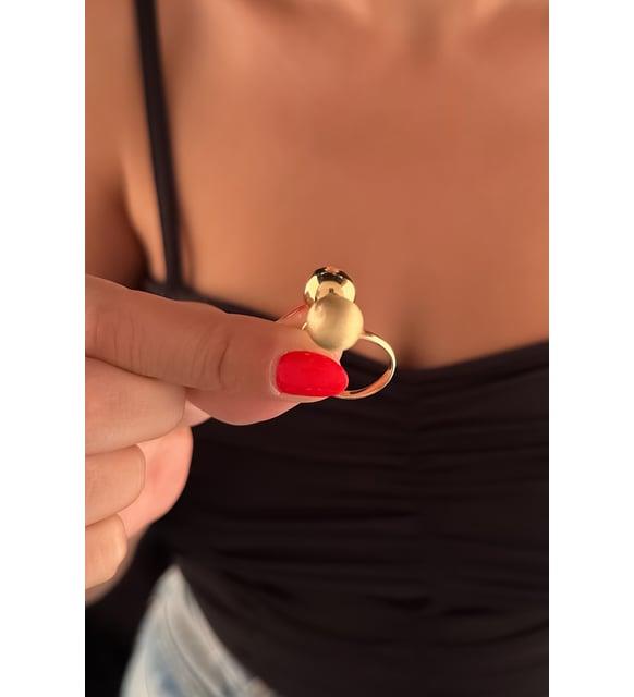 14ct Gold Minimalist Double Bead Euro Ball Ring