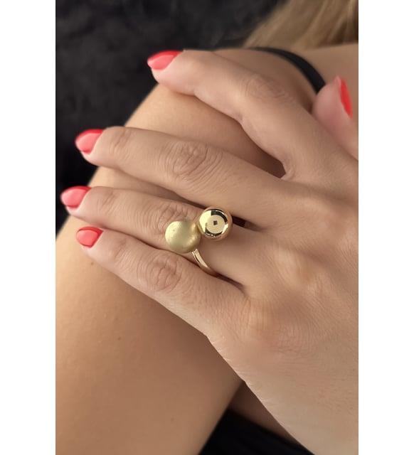 14ct Gold Minimalist Double Bead Euro Ball Ring